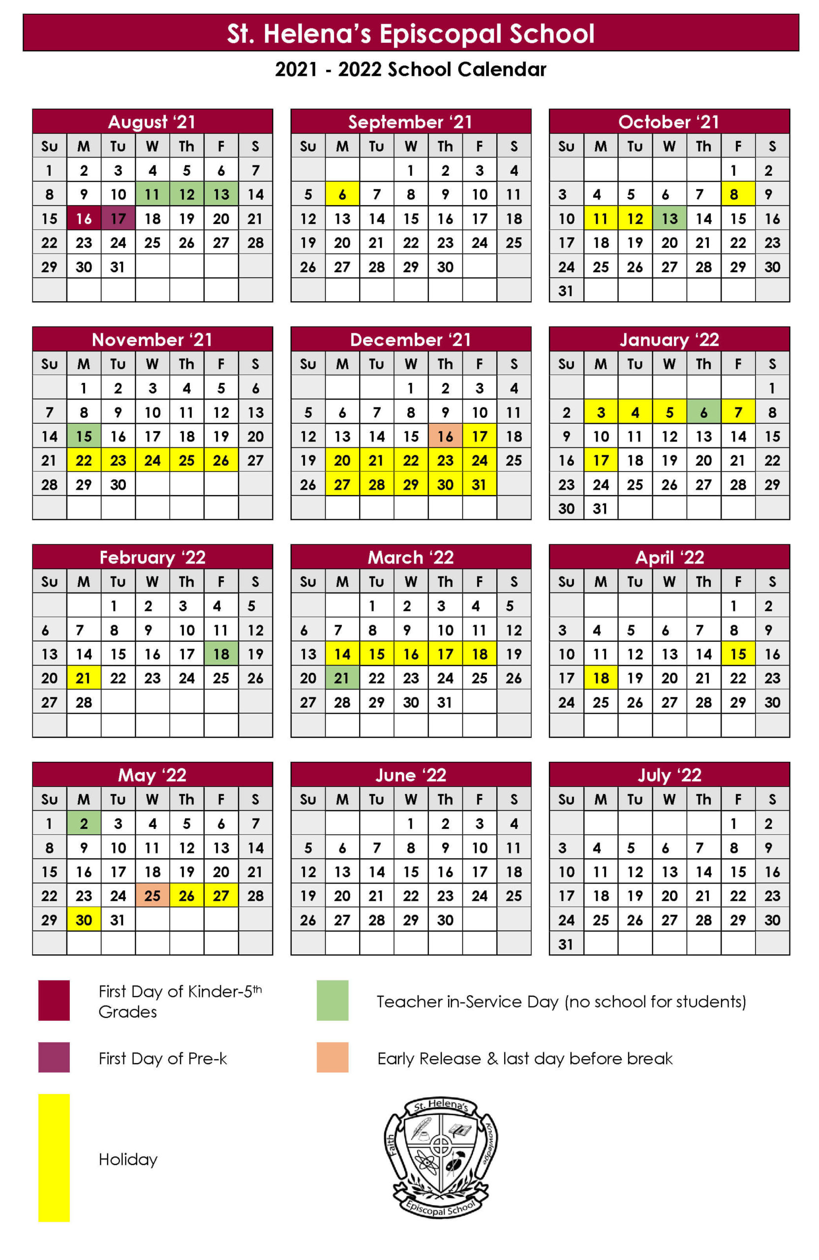Calender St. Helena's Episcopal School Event School Calendar